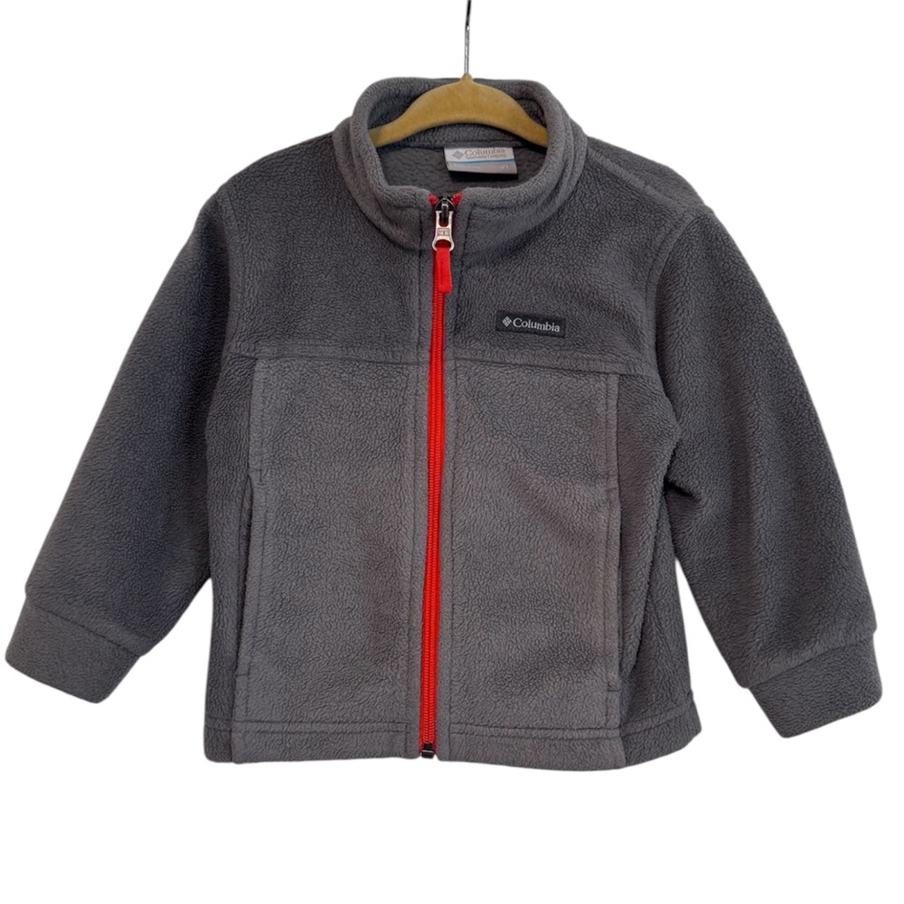 Columbia Toddler Unisex 2T Full Zip Fleece Jacket, Charcoal Gray, Orange Zipper